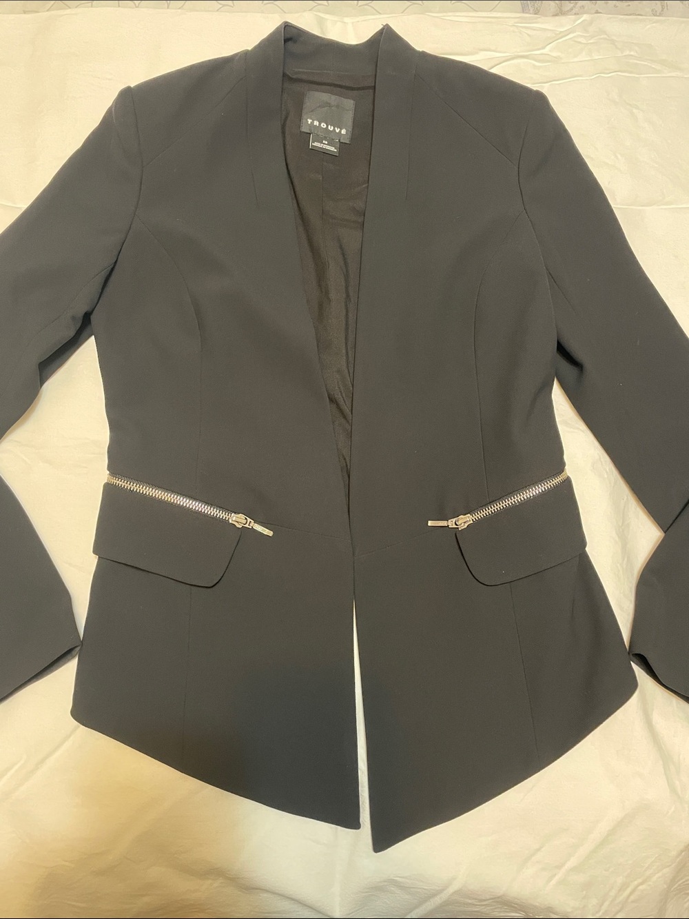 Trouve Black Open-Front Blazer with silver Zipper Accents